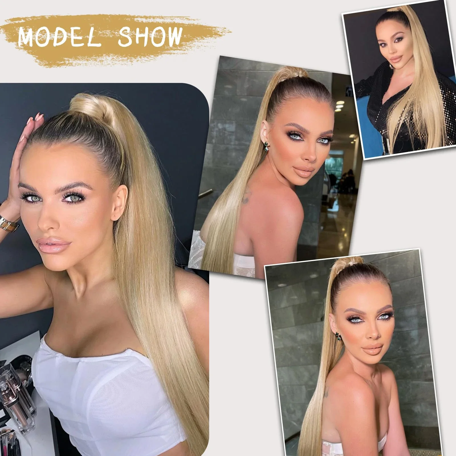 613 Blonder Pferdeschwanz mit Kordelzug, 100 % Echthaar-Extensions, Clip-in-Haarteil für Frauen_voghion.com