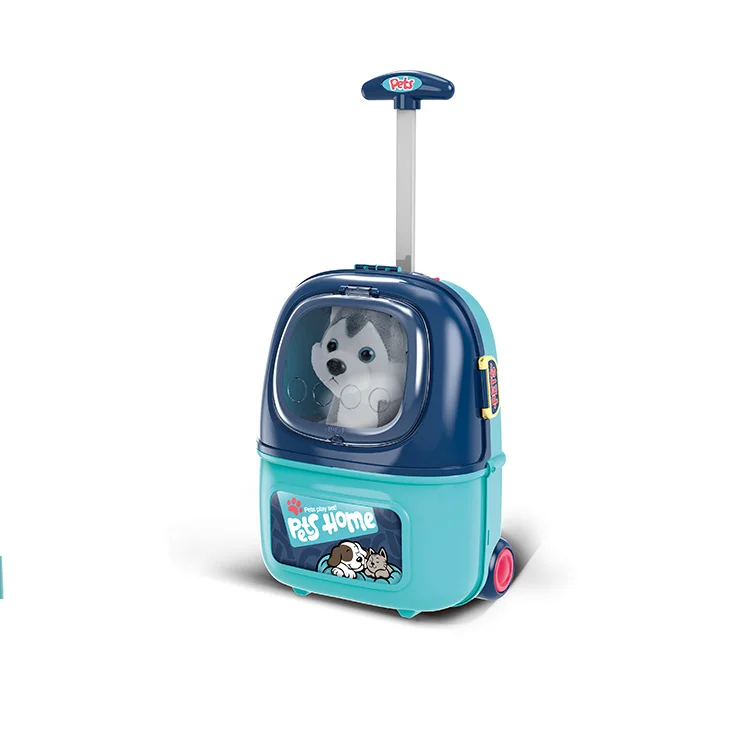 Children Girls Interactive Development Toy Simulation Feeding Pet Set Pretend Pet Care Toys Trolley Bag