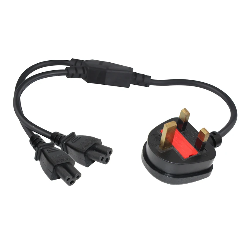 UPS PDU Server Y Splitter Power Cord Fused UK 3pin to 2 X IEC C5 Socket 10A 250V Extension Cable 1m
