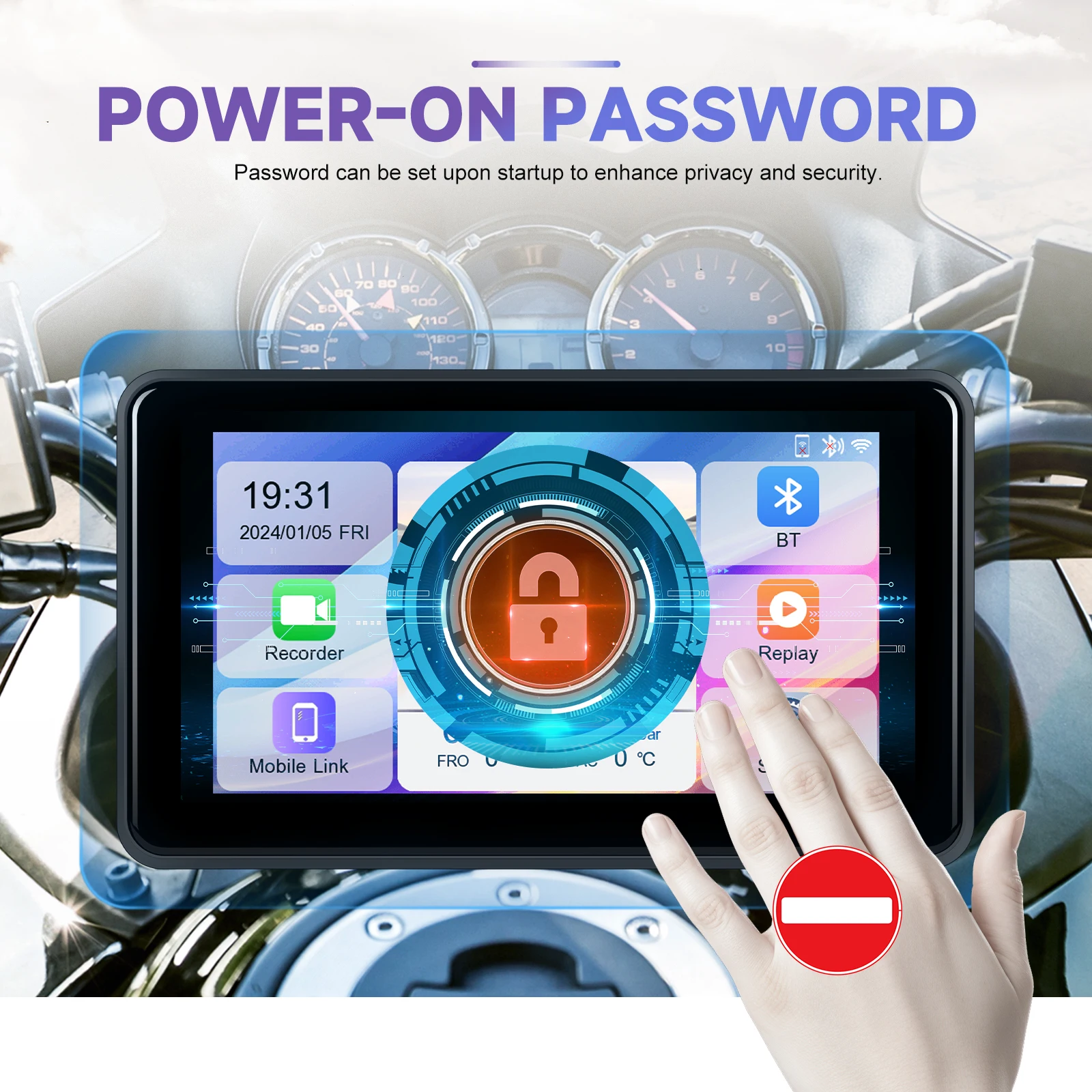 podofo 5 inch motorcycle portable wireless carplay screen android auto recording dvr navigation gps with front rear camera a3996-7