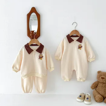 cotton baby long-sleeved jumpsuit Western style male and female baby Collar romper clothing set