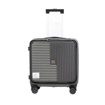 factory Customizes LOGO   Front Open Luggage suitcase 18 inch luggage front opening suitcase gray luggage aluminum trolley