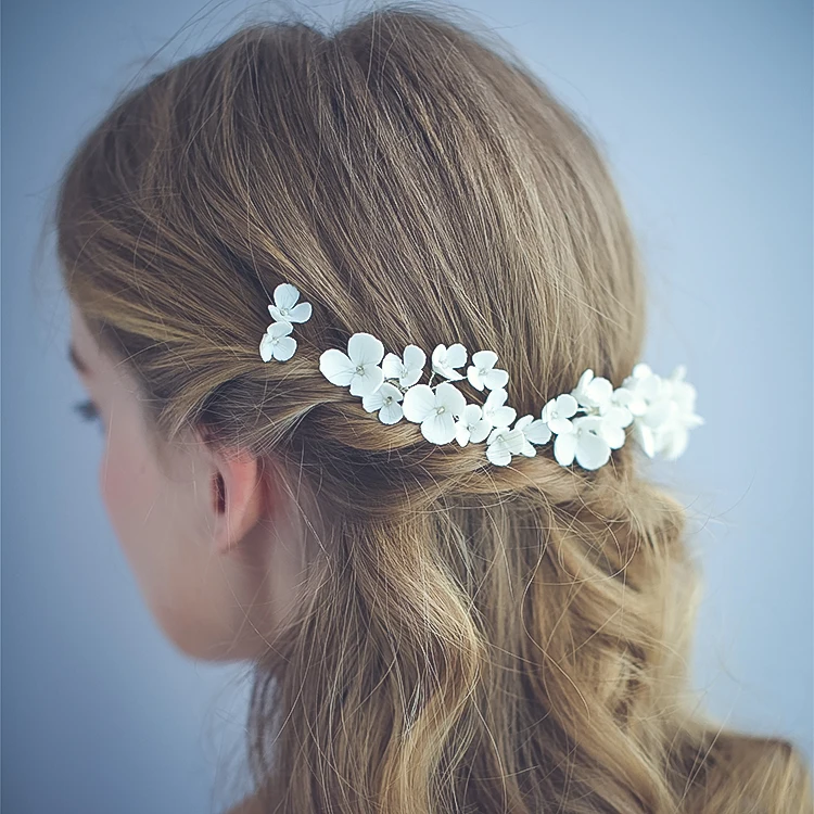 2020 Bridal Hair Accessories Newest White Ceramic Flowers Bridal Accessories Hair Pin Handmade Women Wedding Hair Combs