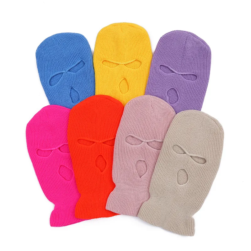 Colorful Wholesale Custom Logo 3 Hole Ski Mask Cheap Acrylic Warm Winter Knitted Face Balaclava