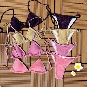 Designer Bikinis Women Glitter Shiny Swimwear Adjustable Strap Bathing Suits for Women Triangle Shiny Bikini Set Women Swimwear