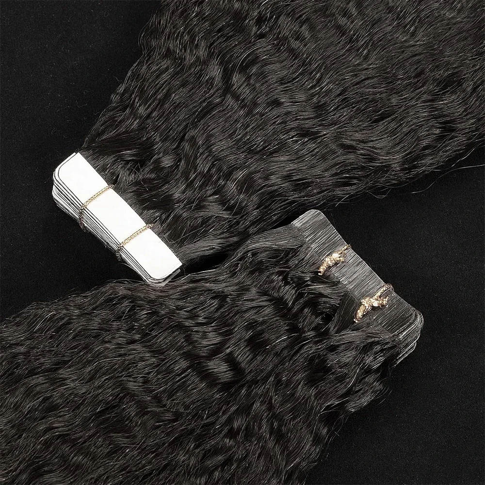 Extensii de păr uman, drepte și creț, 26 de inci, cu bandă adezivă, pentru bătătura pielii, păr natural virgin brazilian_voghion.com