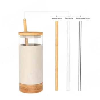 Water Bottle Glass Travel Cup With Silicone Protective Sleeve Bamboo Lid And Straw