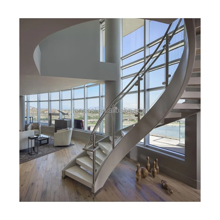 High Quality Curved Wooden Steps Staircase White Oak Step Arc Stair In ...