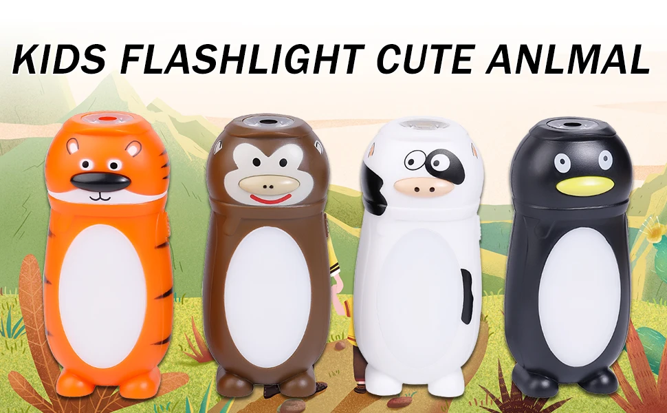 100 lumen mini battery 2 in 1 LED COB cartoon animal children kids camping Torch flashlight night light supplier