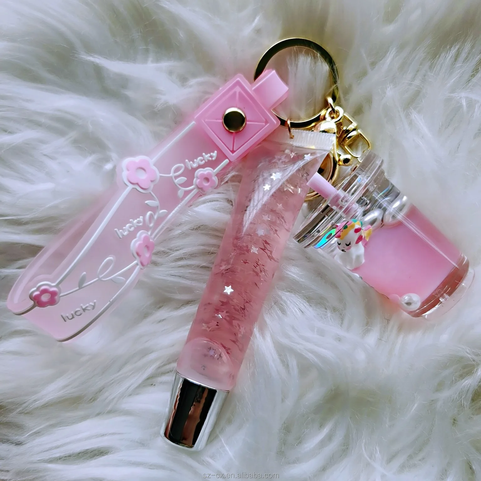 Initial Pink Lip Gloss Keychain - S