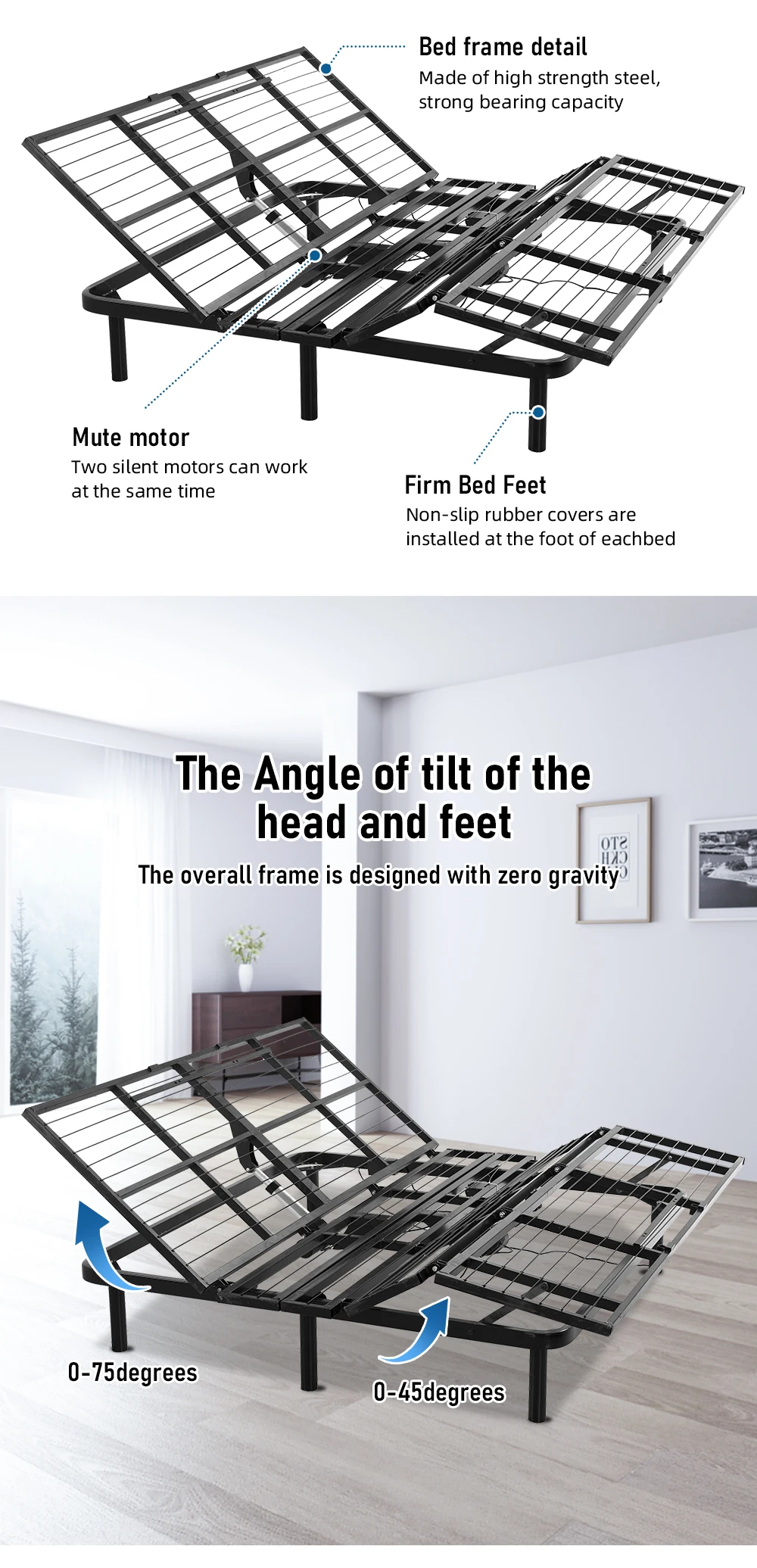 Meisemobel Electric Adjustable Bed Frame With Massage Split Adjustable