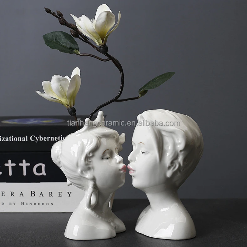 Nordic style porcelain Couples body Statue Ceramic Flower Vase for wedding Gifts Home Office Decor.jpg