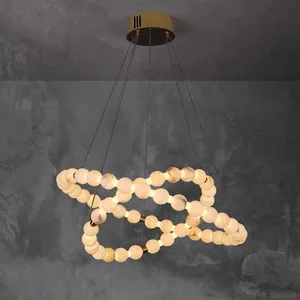 Spanish Marble Chandelier for Living Room Restaurant Bedroom-Luxury Copper Magic Bean Light with Adjustable Height for Villas