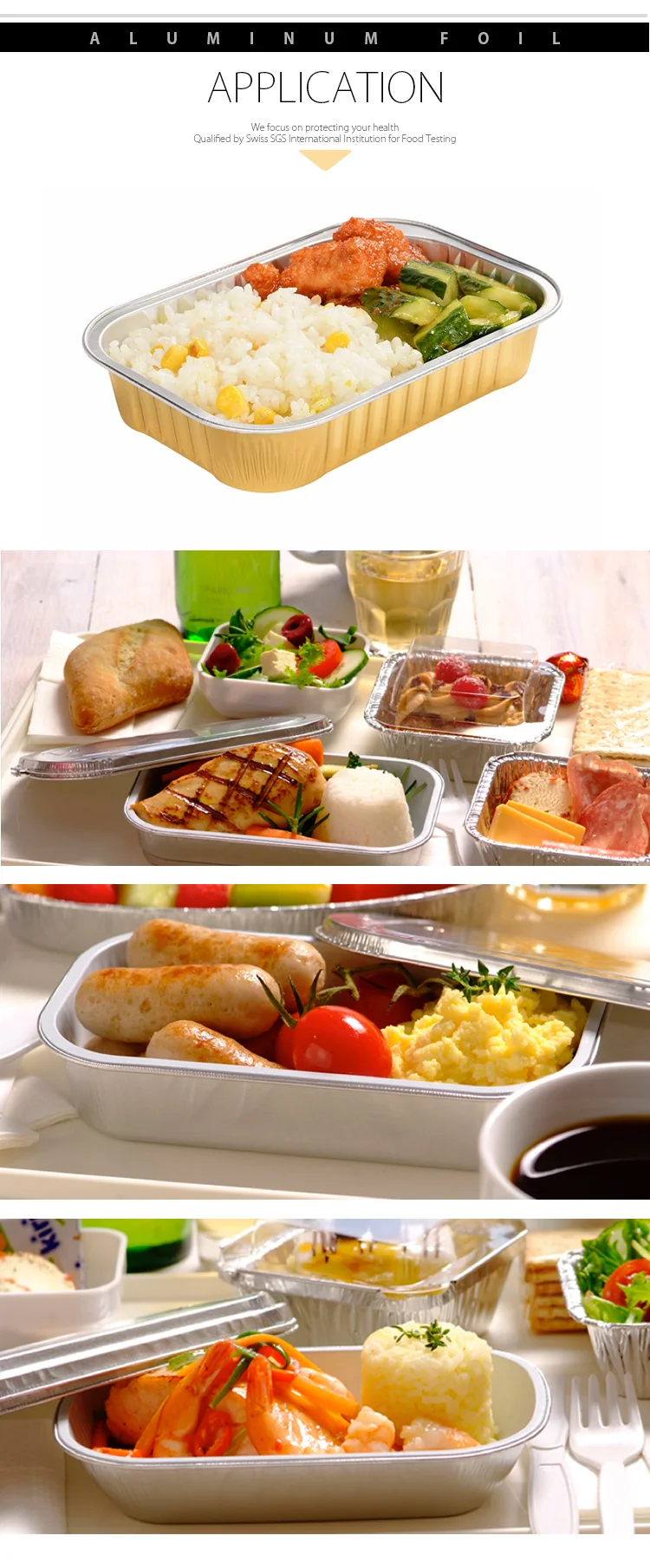 Disposable Inflight Airplane Meal Box Coated Aluminum Foil Container
