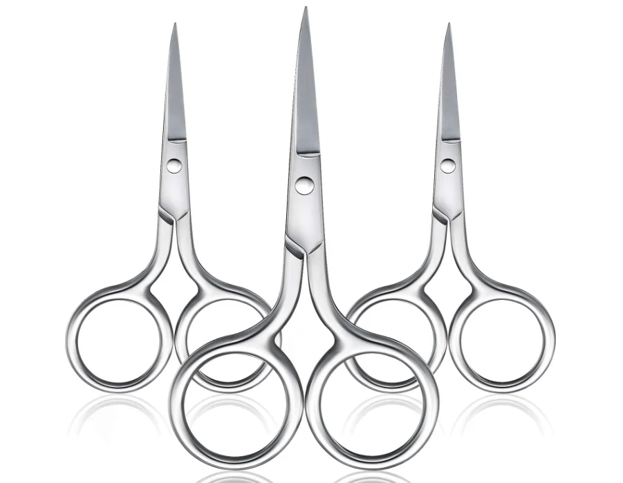 3 pairs in one set nose hair scissor facial hair scissor Stainless Steel straight tip scissor for eyebrows nose beard