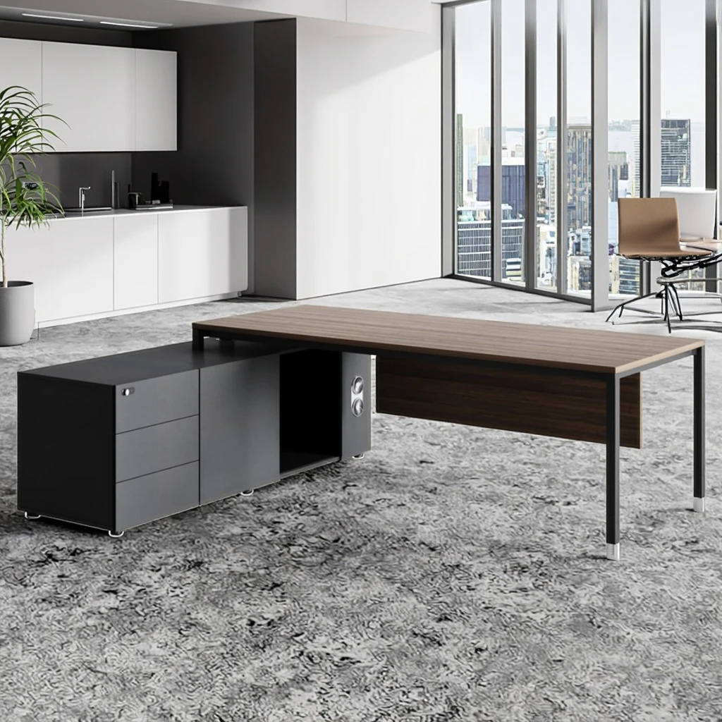 Executive Office Desk with Hydraulic Lift Socket Solid Steel Frame Storage Cabinet & Modern Workstation 6