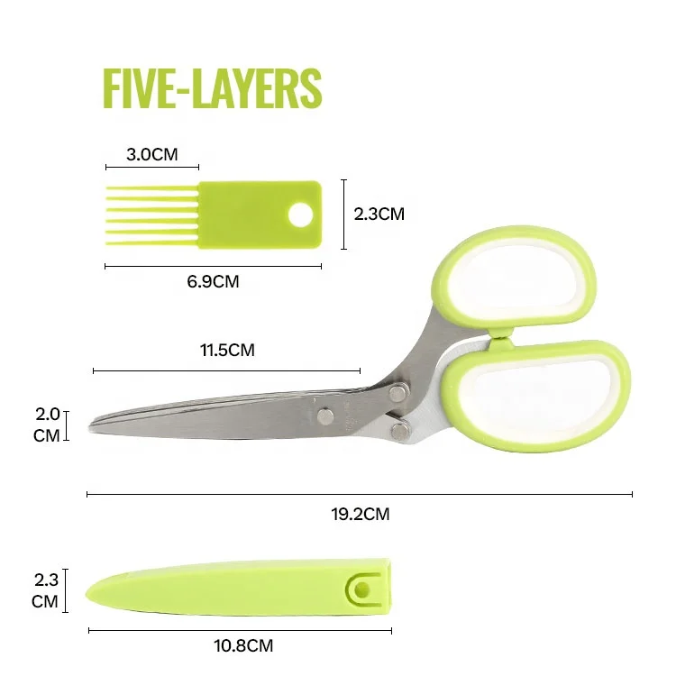 Kitchen Gadget Multifunction Vegetable Scissor Kitchen Herb Shear Cutter Stainless Steel 5 Blade Herb Scissor With Cleaning Comb