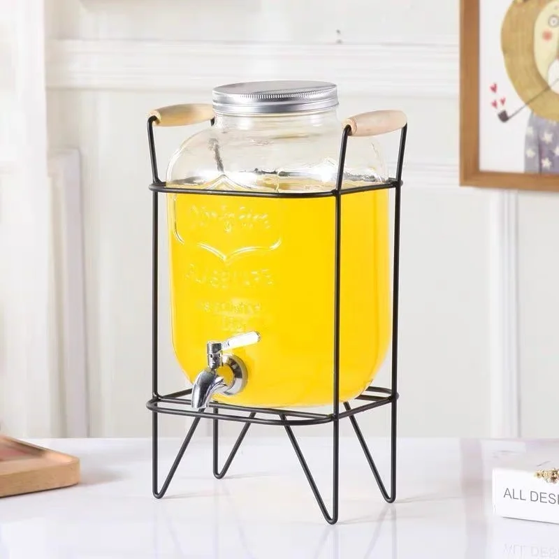 4L Glass Jar Juice Dispenser Glass Drink Beverage Dispenser with