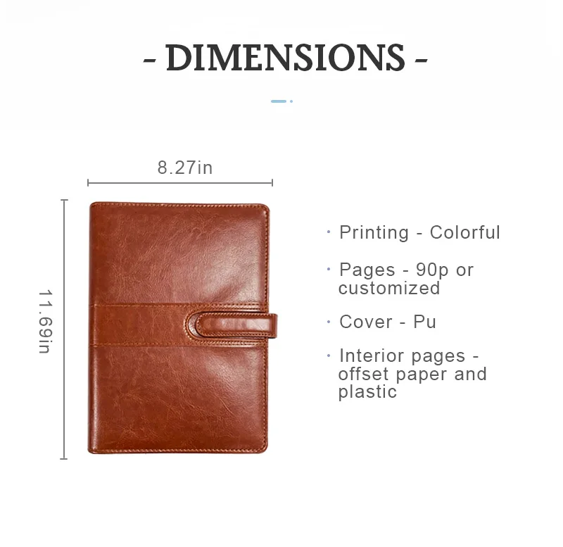 Custom Size PU Leather Notebook A4 A5 A6 Daily Weekly Budget Business Office Binder Loose-leaf & Thread Sewing Binding for Gift factory