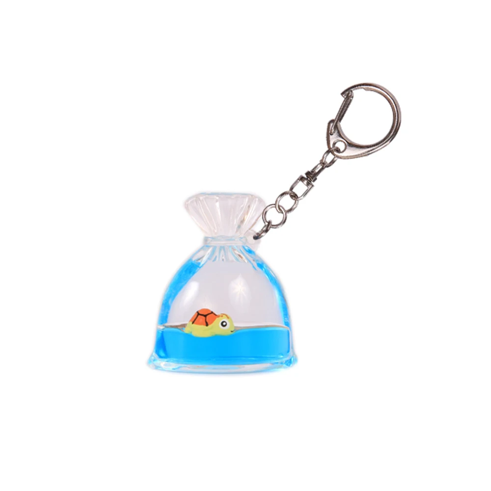 Floating Keychain with 3D Floater Purse Shape Wholesale Custombglitter Liquid Oil Water Keyring Lucky Bag