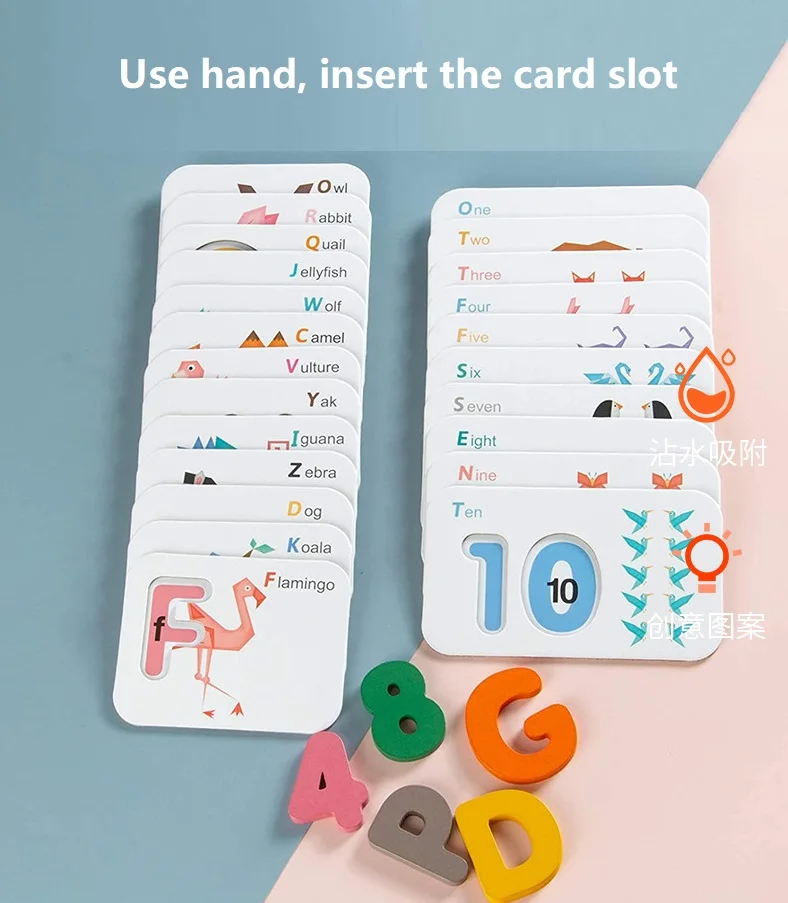Wooden Numbers And Alphabets Flash Cards Set Of Animal Pattern Board ...