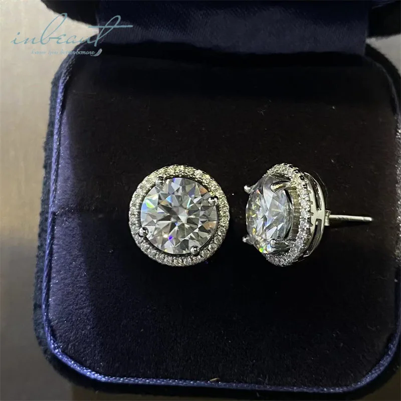 Silver 925 Original Total 10 Carat Round Excellent Cut Pass Diamond Test D Color Moissanite Stud Earrings for Women Fine Jewelry