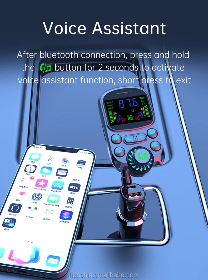 2023 New Arrival Bc86 Fm Transmitter Handsfree Car Mp3 Player With