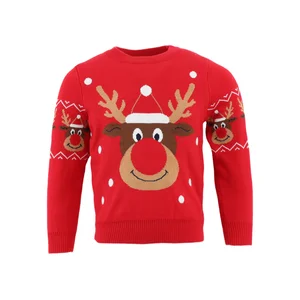 Customized Girls Knitted Wool Top New Baby Christmas Elk Cartoon Design Sweater