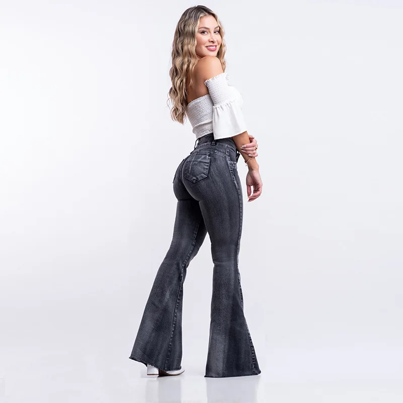 Women Grey Flared Lycra Washed Jeans