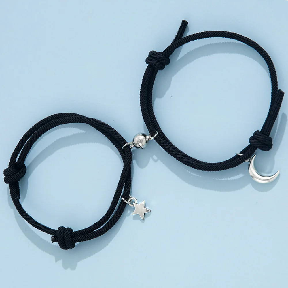 Personalized Couple Matching Magnetic Bracelets Set - Adjustable Braided Rope, Mutual Attraction Design - View #7