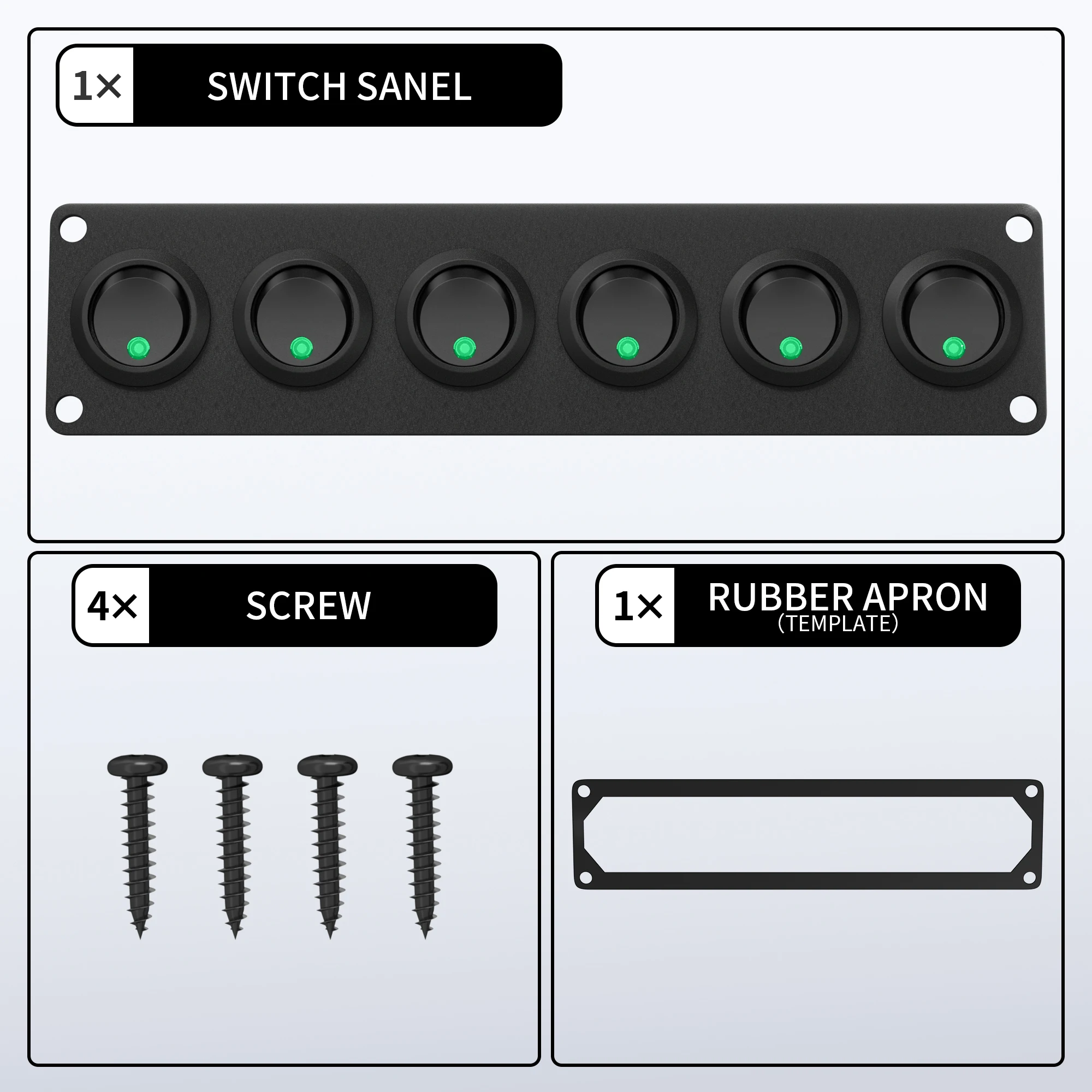 Interruttore LED Rotondo 12V Per Auto Barca, On/Off SPST, Luce Verde, Diametro 19mm - 4