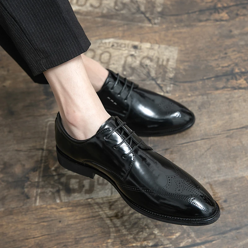 Fashion Oxford Derbies 38-48 Man Shoe Comfort Brush Off Lace Up Leather Dress shoes For Men