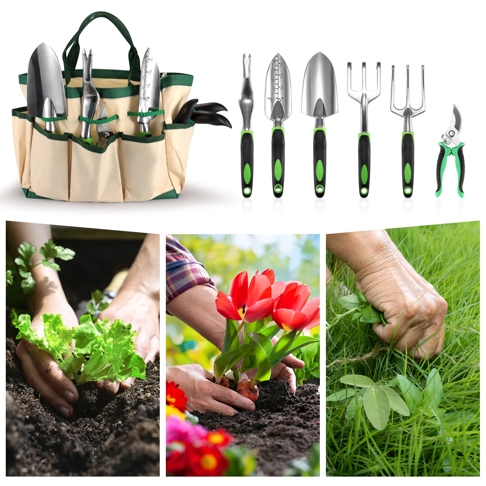 Garden Tool Set 13 Pieces Stainless Steel Garden Tools Set with Storage Bag Gifts for Gardeners