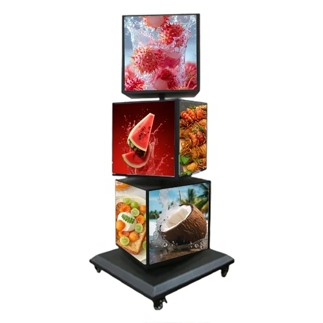 Floor Led Advertisement Sign Menu Poster Frame Box Light Acrylic Iron Square Waterproof Automatic Rotating Light Box