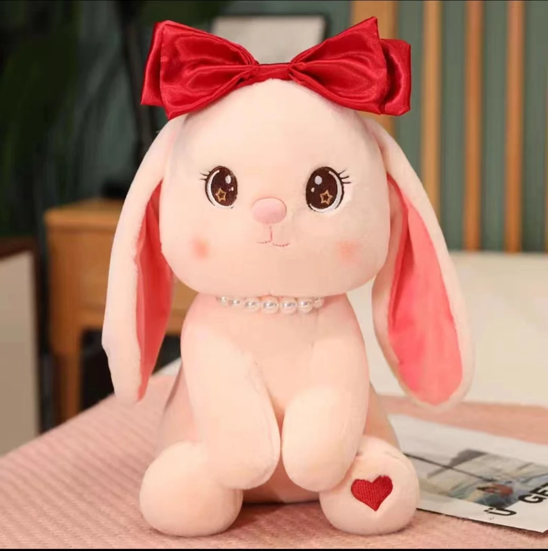 Cute Pink Bunny Plush with Red Bow 51BcGFOVXTL.jpg main image 2