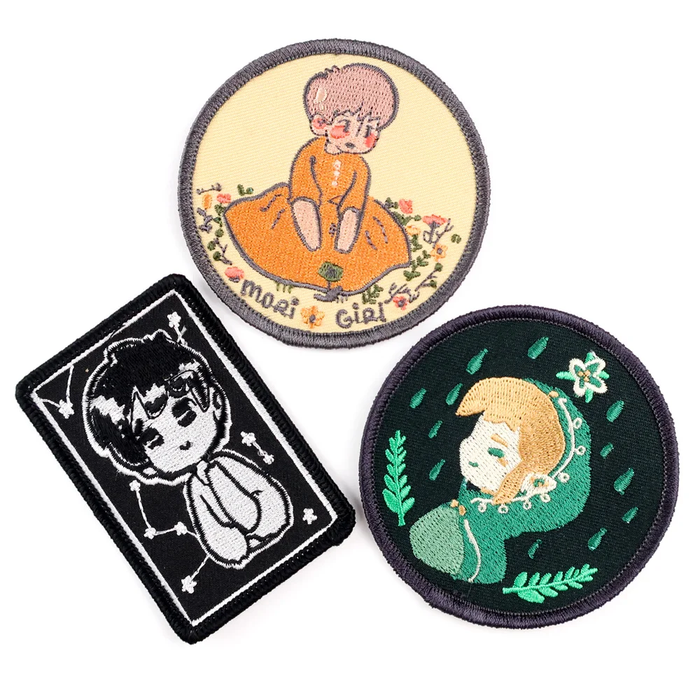 Custom Applique Designer Cut Iron on Patches Embroidered logo Cute Anime Clothes Hat Woven Animal Patch Sew on for Jacket