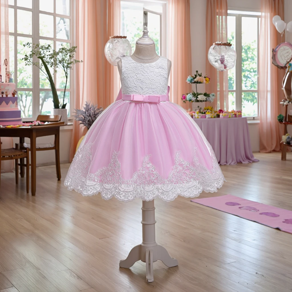 birthday girl dress toddler Blush Pink Toddler Party Dress with Flounces 3T / Gold main image 1