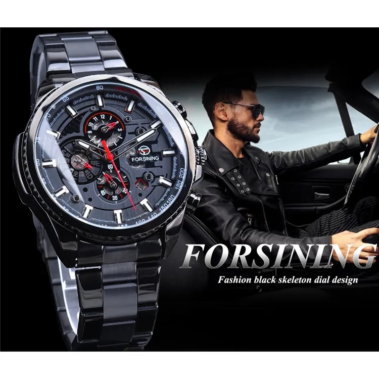 FORSINING F1137  Skeleton Automatic Watch for Men Leather Strap Automatic Watches
