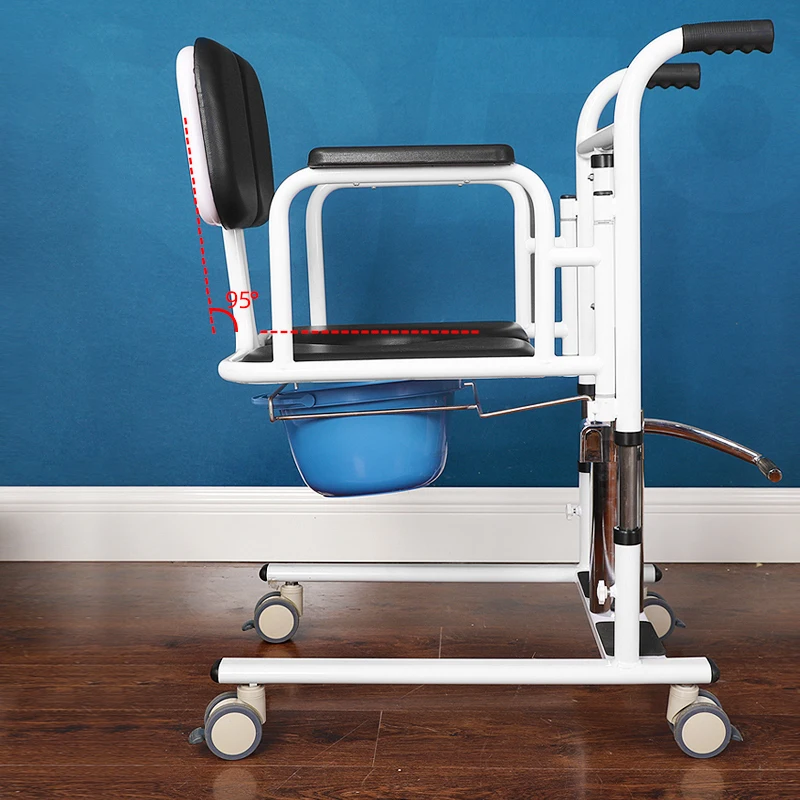 Manual Moving Disabled Patient Transfer Lift Commode Toilet Bath Chair with Wheels for Disable