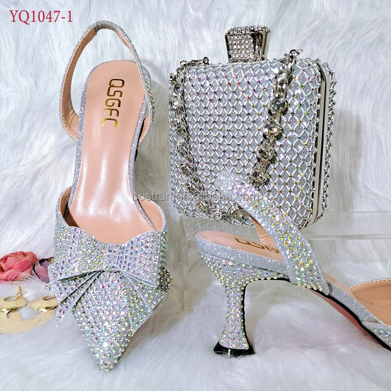 Yq1047 2022 New Arrival Fashionable Italian Design Lady Shoes And Bag Sets With Appliques For 8269