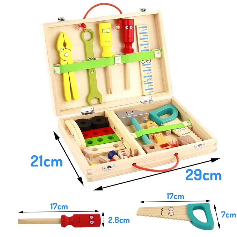 Wooden Toolbox Pretend Play Set Toy Boys Simulation Repair Children ...