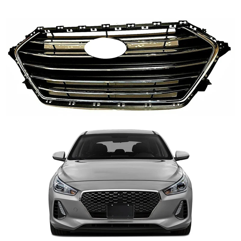 Saivis Black Front Bumper Upper Radiator Mesh Chrome Grille for Hyundai Elantra 4dr Sedan 2017-2018 elantra bumper