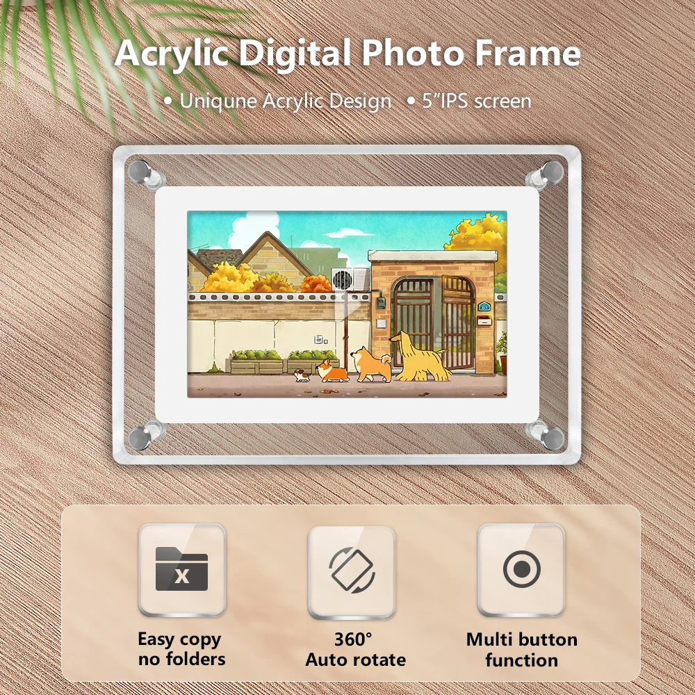 Customize Color 5 Inch Advertising Player Art Acrylic Digital Photo Picture Frame with Battery Moving Picture Frame