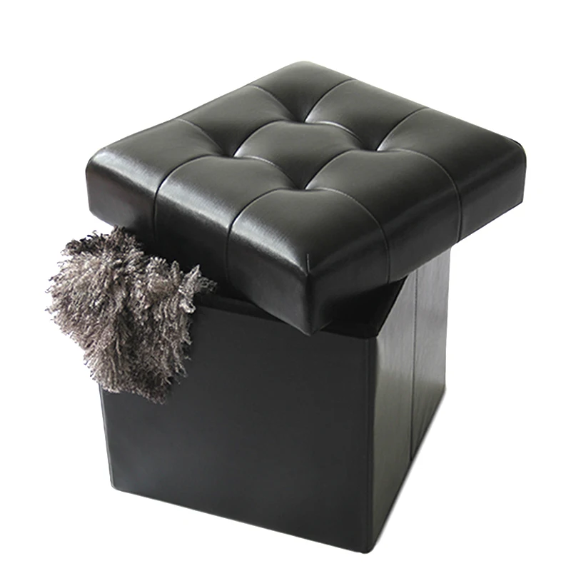 HStex High Quality Home Furniture Pvc Shoe Ottoman Wholesale Black Leather square Stool With Storage