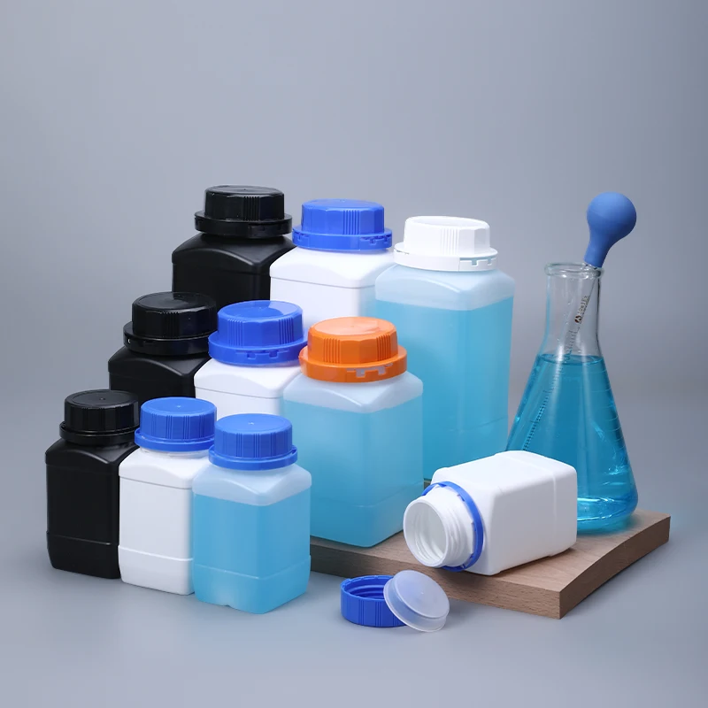 Empty 250 ML 500 ML 1000 ML Wide Mouth Reagent Plastic Square Bottle With Inner Cap