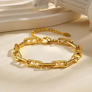 New Trendy Chunky Chain Link Bracelets Women's Men's Thick Stainless Steel Square Chain Bracelet