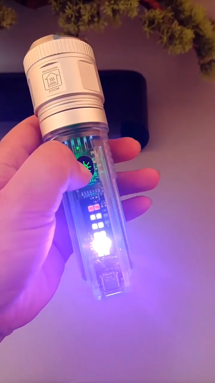 Solar Powered Keychain Flashlight Uv Blacklight White Red Blue Light Rechargeable Waterproof