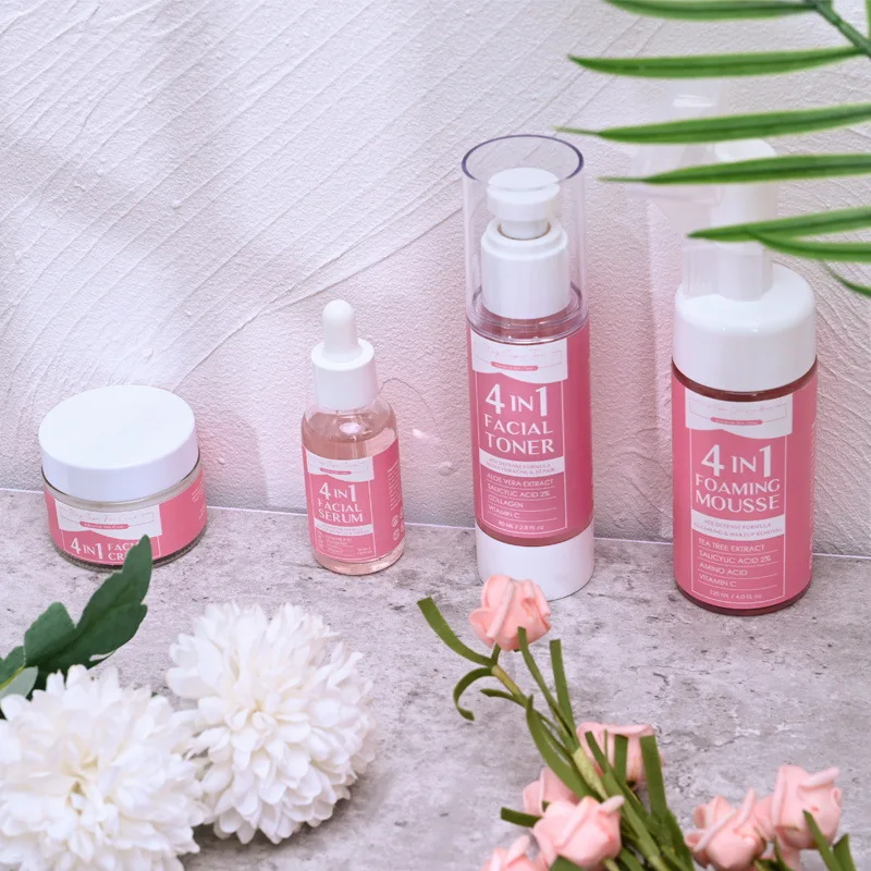 Deep Hydration Face Serum 4 in 1 Skin Care Set Kit Removing Dark Spots De Limpieza Anti Aging Whitening Facial Kit for Women Man