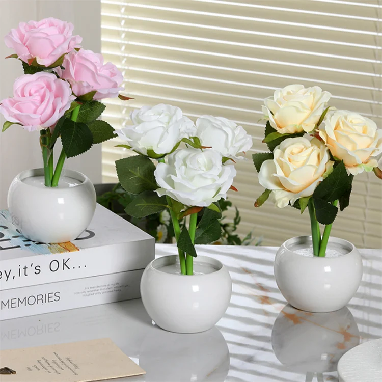 IWOWHERO Rose Design Touch Control Table Lamp – USB/Battery Powered, Romantic Flower Lamp For Bedroom