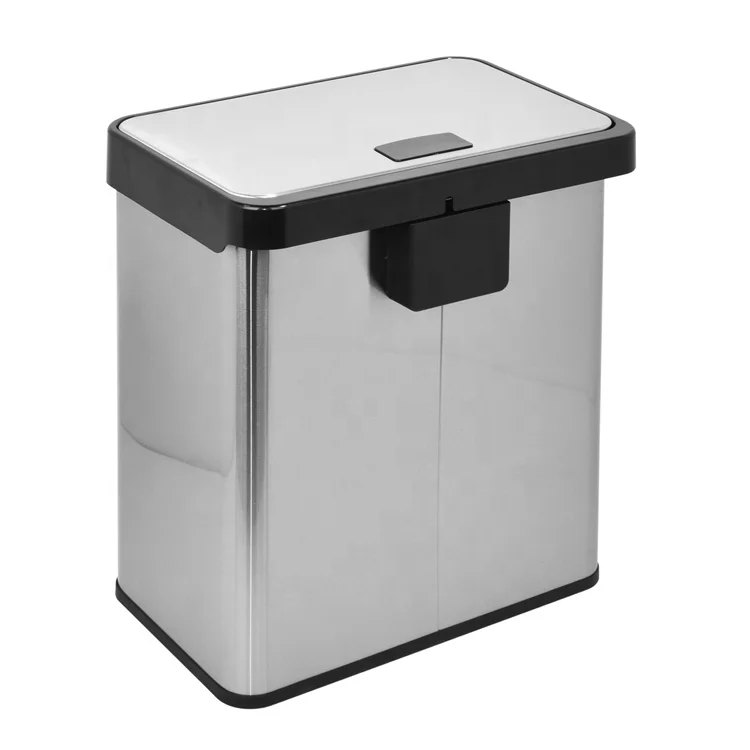 Proof Household Garbage Recycling Bin 2 Compartments / Stainless Steel Trash Can Print Customized 40L Carbon Steel Finger Accept